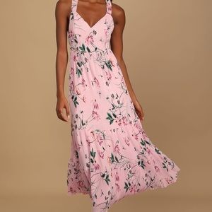 Floral Print Pleated Tie-Back Midi Dress NEW